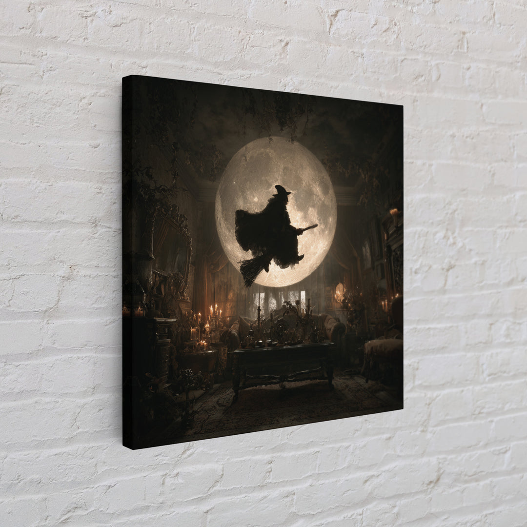 The Moonlit Witch, Square Wall Art, Haunted Gothic Art, Framed Canvas Print, Halloween Wall Decor, Gothic Home Decor, Dark Fantasy Art