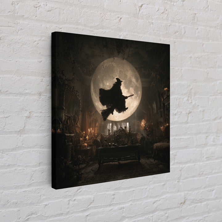 The Moonlit Witch, Square Wall Art, Haunted Gothic Art, Framed Canvas Print, Halloween Wall Decor, Gothic Home Decor, Dark Fantasy Art