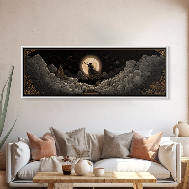 The Moonlit Witch, Extra Wide Wall Art, Dark Fantasy Wall Art, Canvas Print, Halloween Wall Decor, Gothic Home Decor, Spooky Wall Decor