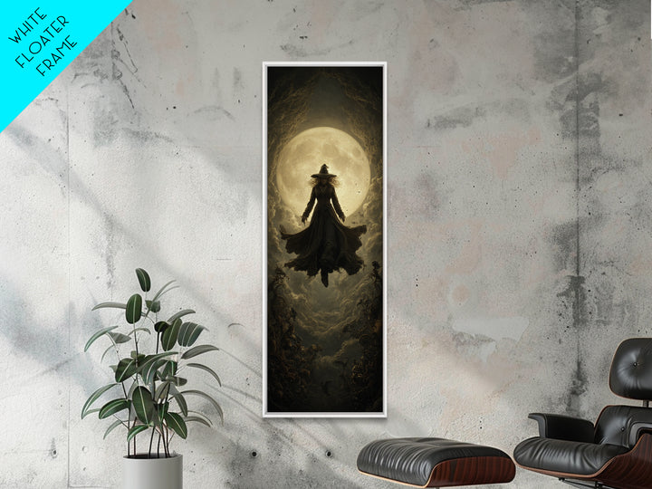 The Moonlit Witch, Tall Narrow Wall Art, Macabre Wall Art, Framed Canvas Print, Halloween Wall Decor, Gothic Home Decor, Halloween Wall Art