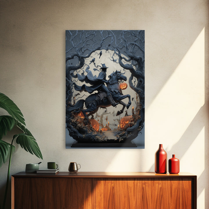 The Headless Horseman, Vertical Wall Art, Macabre Wall Art, Framed Canvas Print, Halloween Wall Decor, Gothic Home Decor, Statement Wall Art