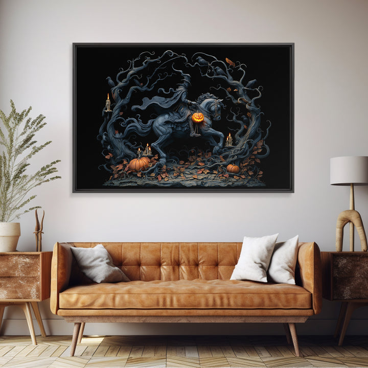 The Headless Horseman, Landscape Wall Art, Macabre Wall Art, Framed Canvas Print, Halloween Wall Decor, Gothic Home Decor, Spooky Wall Decor