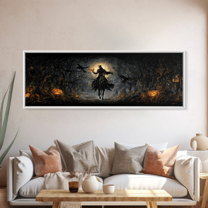 The Headless Horseman, Extra Wide Wall Art, Spooky Home Decor, Canvas Print, Halloween Wall Decor, Gothic Home Decor, Halloween Wall Art