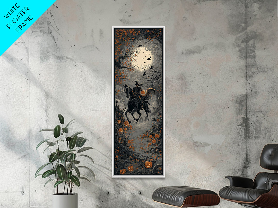 The Headless Horseman, Tall Narrow Wall Art, Haunted Gothic Art, Framed Canvas Print, Halloween Wall Decor, Gothic Home Decor