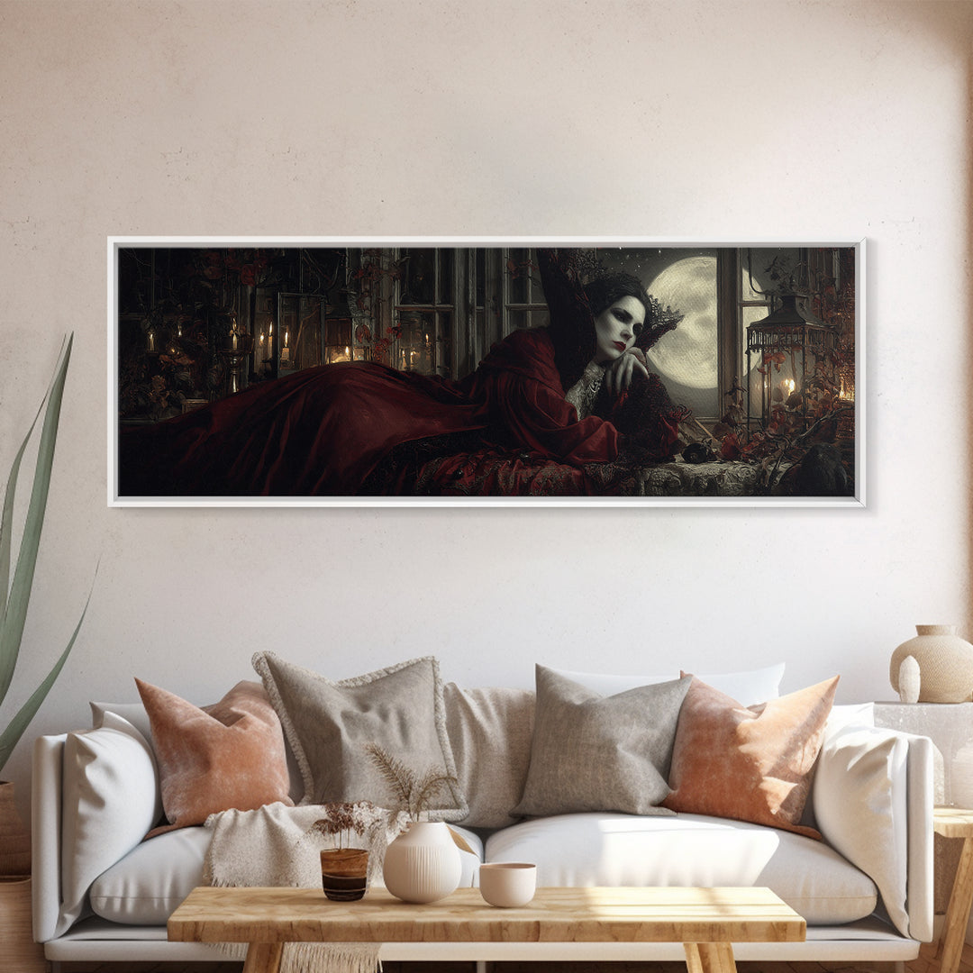 The Crimson Vampire, Extra Wide Wall Art, Dark Fantasy Wall Art, Canvas Print, Halloween Wall Decor, Gothic Home Decor, Spooky Wall Decor