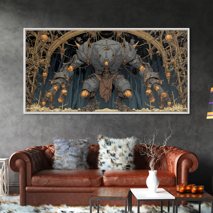 The Stitched Giant, Wide Panoramic Art, Haunted Gothic Art, Framed Canvas Print, Halloween Wall Decor, Gothic Home Decor, Dark Fantasy Art