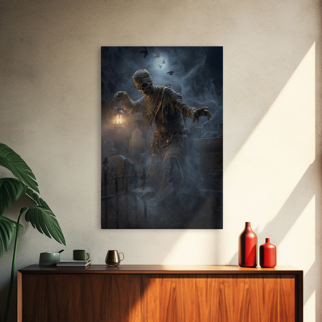 The Mummy Pharaoh, Vertical Wall Art, Haunted Gothic Art, Framed Canvas Print, Halloween Wall Decor, Gothic Home Decor, Statement Wall Art