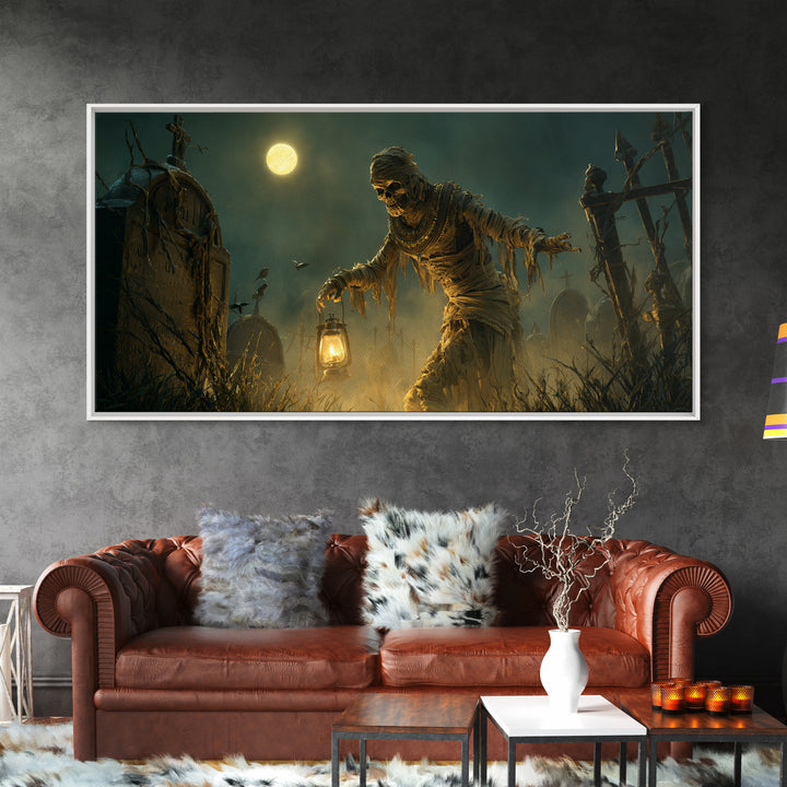The Mummy Pharaoh, Wide Panoramic Art, Macabre Wall Art, Framed Canvas Print, Halloween Wall Decor, Gothic Home Decor, Halloween Wall Art
