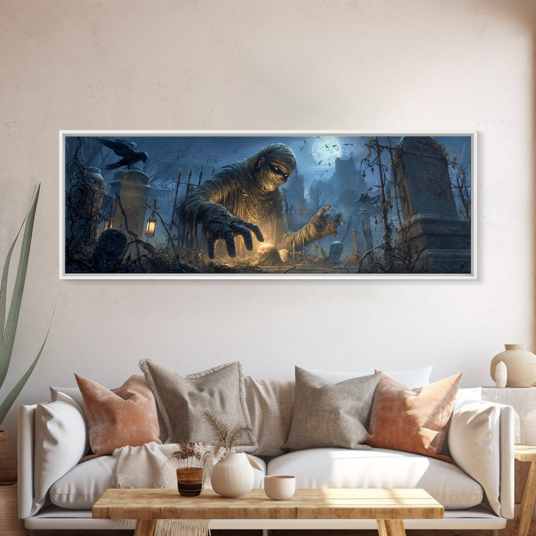 The Mummy Pharaoh, Extra Wide Wall Art, Gothic Horror Wall Art, Framed Canvas Print, Halloween Wall Decor, Gothic Home Decor