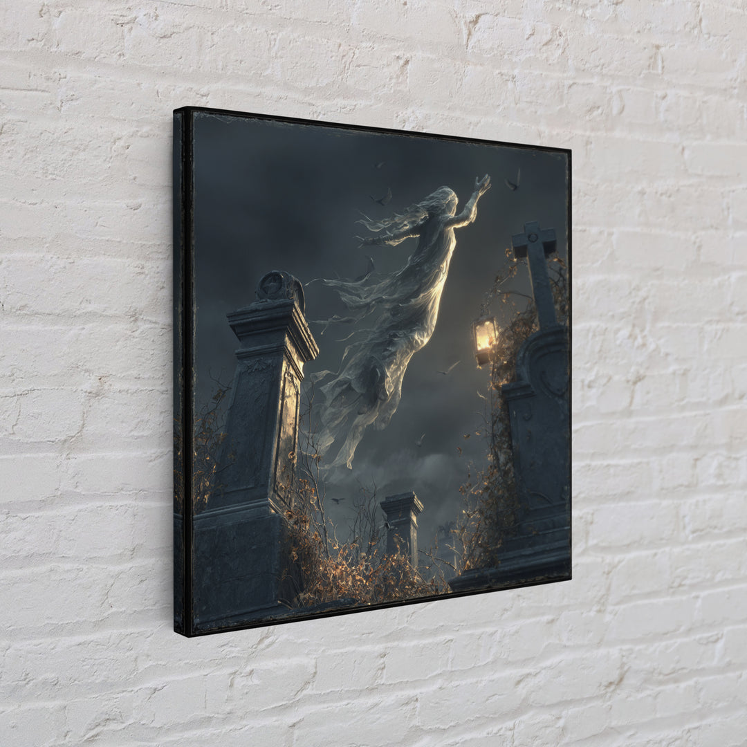 The Graveyard Ghost, Square Wall Art, Haunted Gothic Art, Framed Canvas Print, Halloween Wall Decor, Gothic Home Decor, Spooky Wall Decor