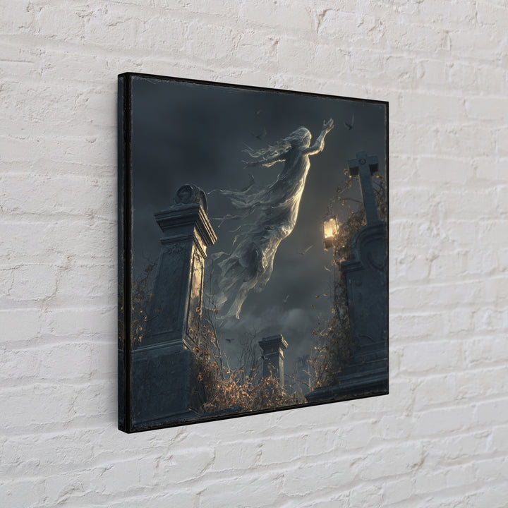 The Graveyard Ghost, Square Wall Art, Haunted Gothic Art, Framed Canvas Print, Halloween Wall Decor, Gothic Home Decor, Spooky Wall Decor