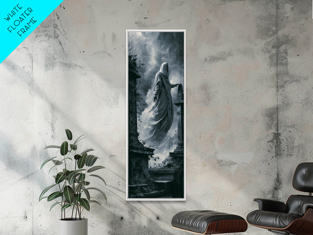 The Graveyard Ghost, Tall Narrow Wall Art, Spooky Home Decor, Canvas Print, Halloween Wall Decor, Gothic Home Decor, Spooky Wall Decor