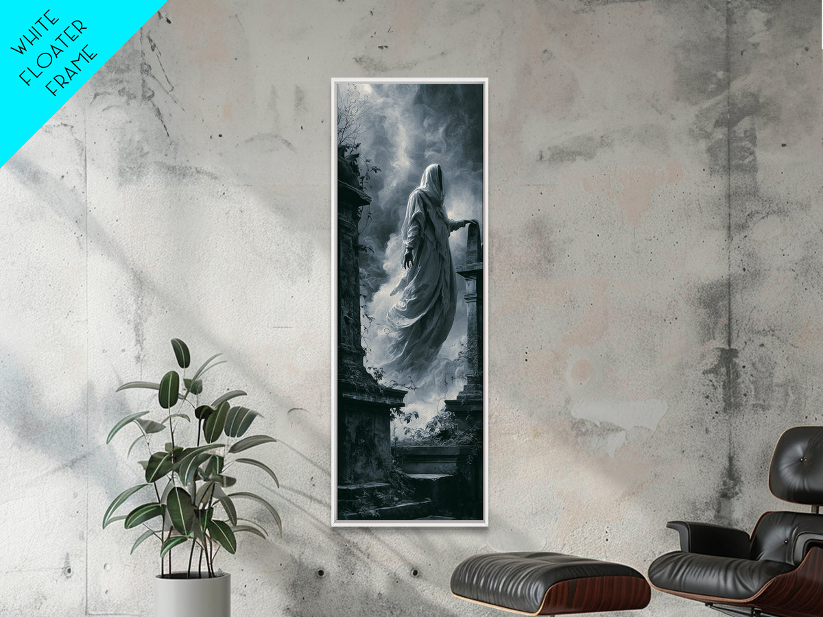 The Graveyard Ghost, Tall Narrow Wall Art, Spooky Home Decor, Canvas Print, Halloween Wall Decor, Gothic Home Decor, Spooky Wall Decor