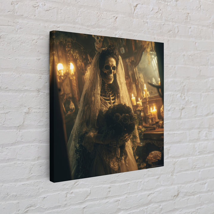 The Skeletal Bride, Square Wall Art, Haunted Gothic Art, Framed Canvas Print, Halloween Wall Decor, Gothic Home Decor, Macabre Wall Art