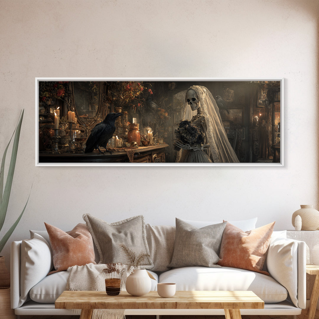 The Skeletal Bride, Extra Wide Wall Art, Spooky Home Decor, Canvas Print, Halloween Wall Decor, Gothic Home Decor, Halloween Wall Art