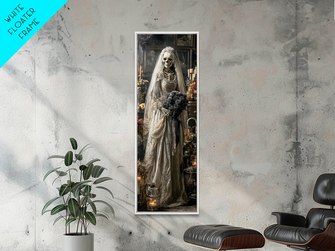 The Skeletal Bride, Tall Narrow Wall Art, Macabre Wall Art, Framed Canvas Print, Halloween Wall Decor, Gothic Home Decor, Halloween Decor