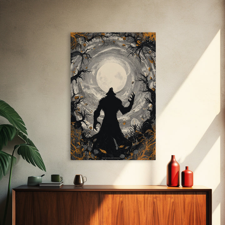 The Moon-Cursed Werewolf, Vertical Wall Art, Spooky Home Decor, Canvas Print, Halloween Wall Decor, Gothic Home Decor, Statement Wall Art
