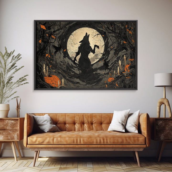 The Moon-Cursed Werewolf, Landscape Wall Art, Dark Halloween Decor, Canvas Print, Halloween Wall Decor, Gothic Home Decor