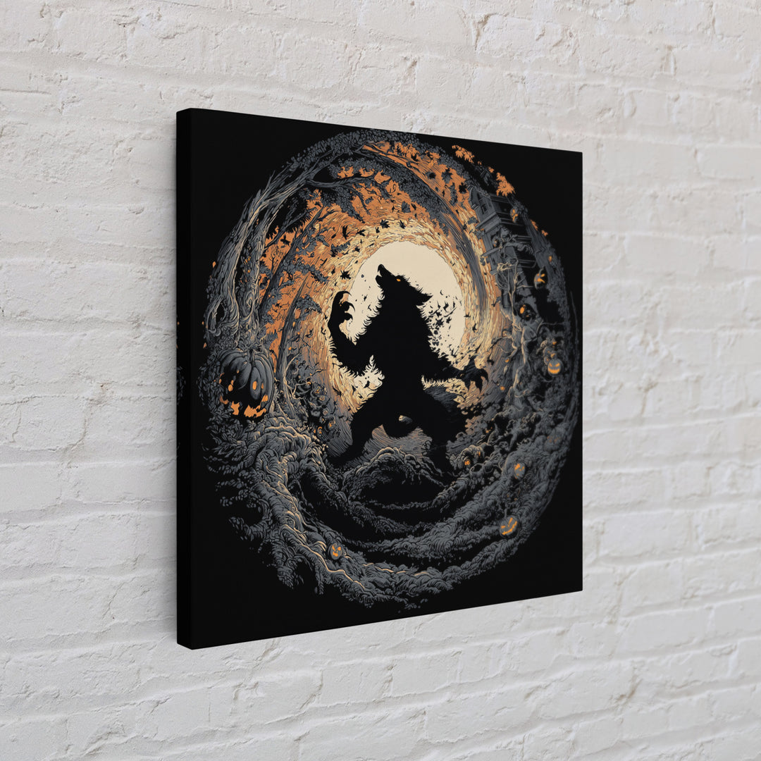 The Moon-Cursed Werewolf, Square Wall Art, Haunted Gothic Art, Framed Canvas Print, Halloween Wall Decor, Gothic Home Decor