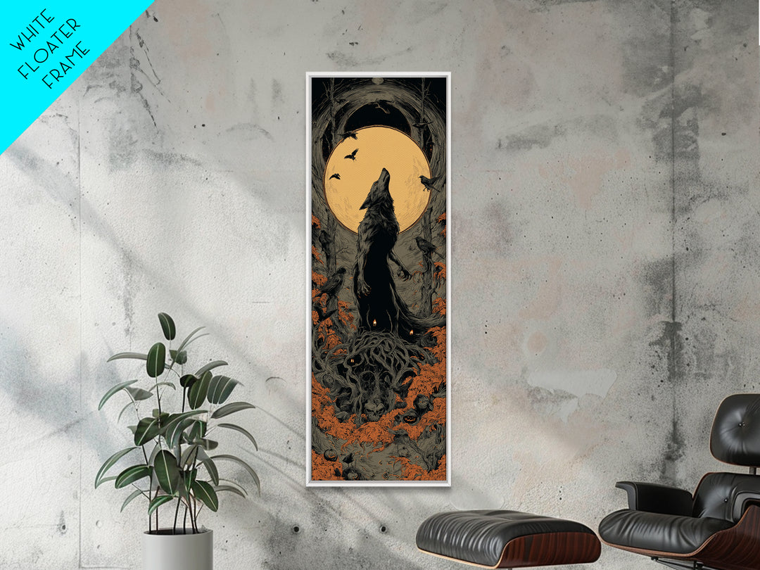 The Moon-Cursed Werewolf, Tall Narrow Wall Art, Dark Fantasy Wall Art, Canvas Print, Halloween Wall Decor, Gothic Home Decor