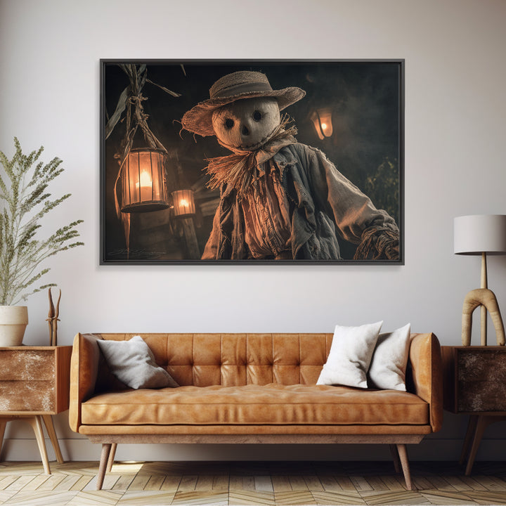 The Living Scarecrow, Landscape Wall Art, Macabre Wall Art, Framed Canvas Print, Halloween Wall Decor, Gothic Home Decor, Spooky Wall Decor