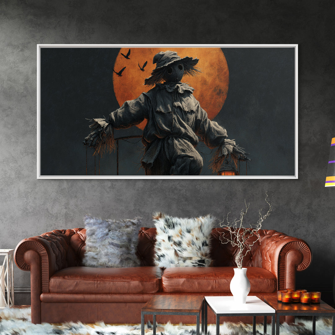 The Living Scarecrow, Wide Panoramic Art, Dark Fantasy Wall Art, Canvas Print, Halloween Wall Decor, Gothic Home Decor, Statement Wall Art