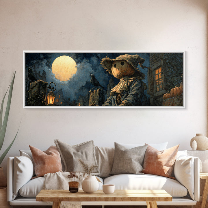 The Living Scarecrow, Extra Wide Wall Art, Gothic Horror Wall Art, Framed Canvas Print, Halloween Wall Decor, Gothic Home Decor