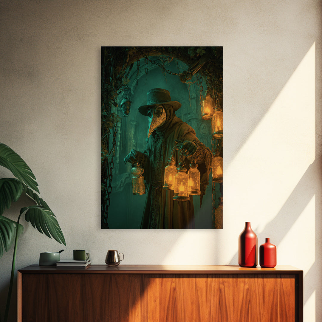 The Plague Doctor, Vertical Wall Art, Spooky Home Decor, Canvas Print, Halloween Wall Decor, Gothic Home Decor, Macabre Wall Art