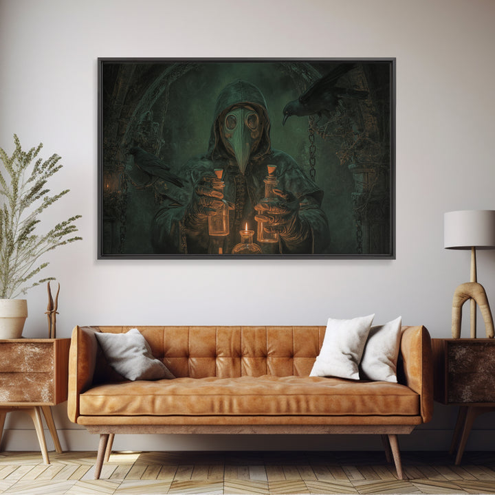 The Plague Doctor, Landscape Wall Art, Gothic Horror Wall Art, Framed Canvas Print, Halloween Wall Decor, Gothic Home Decor