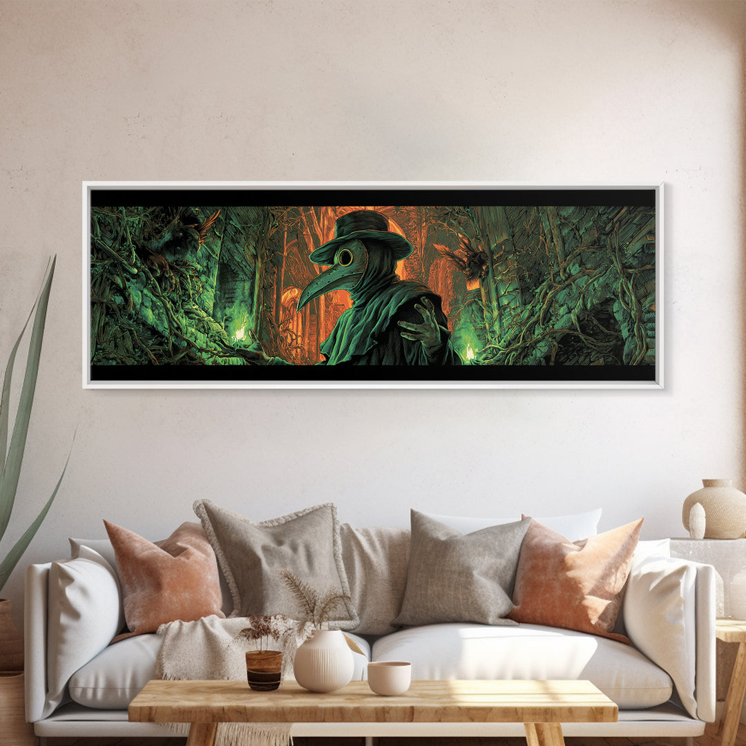 The Plague Doctor, Extra Wide Wall Art, Haunted Gothic Art, Framed Canvas Print, Halloween Wall Decor, Gothic Home Decor, Spooky Wall Decor
