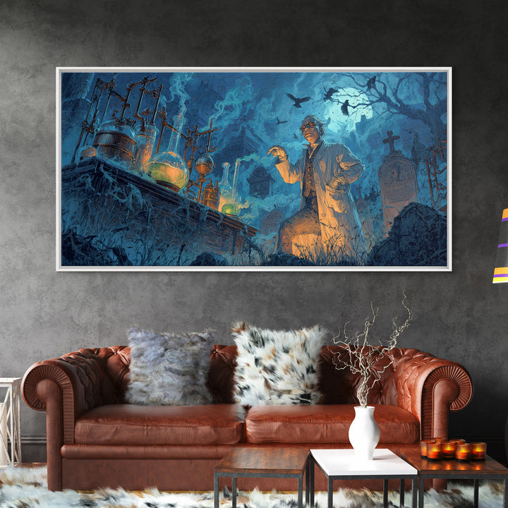 The Mad Alchemist, Wide Panoramic Art, Spooky Home Decor, Canvas Print, Halloween Wall Decor, Gothic Home Decor, Halloween Wall Art