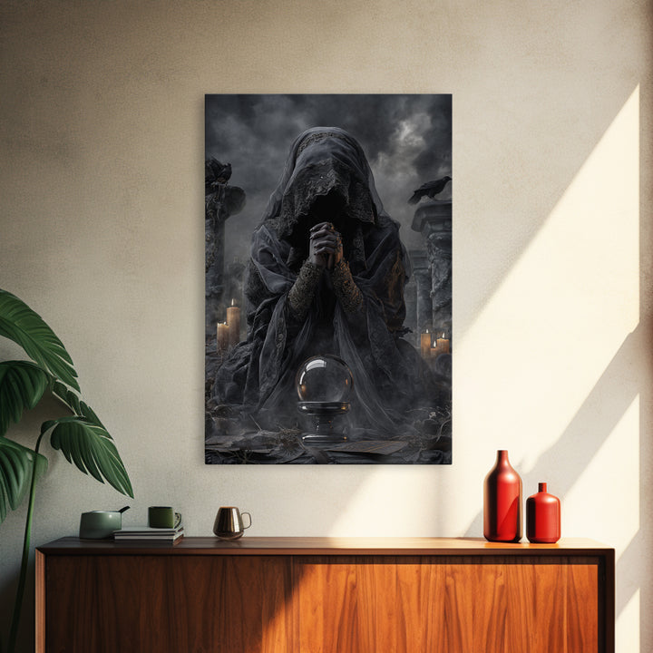 The Midnight Fortune Teller, Vertical Wall Art, Dark Halloween Decor, Canvas Print, Halloween Wall Decor, Gothic Home Decor