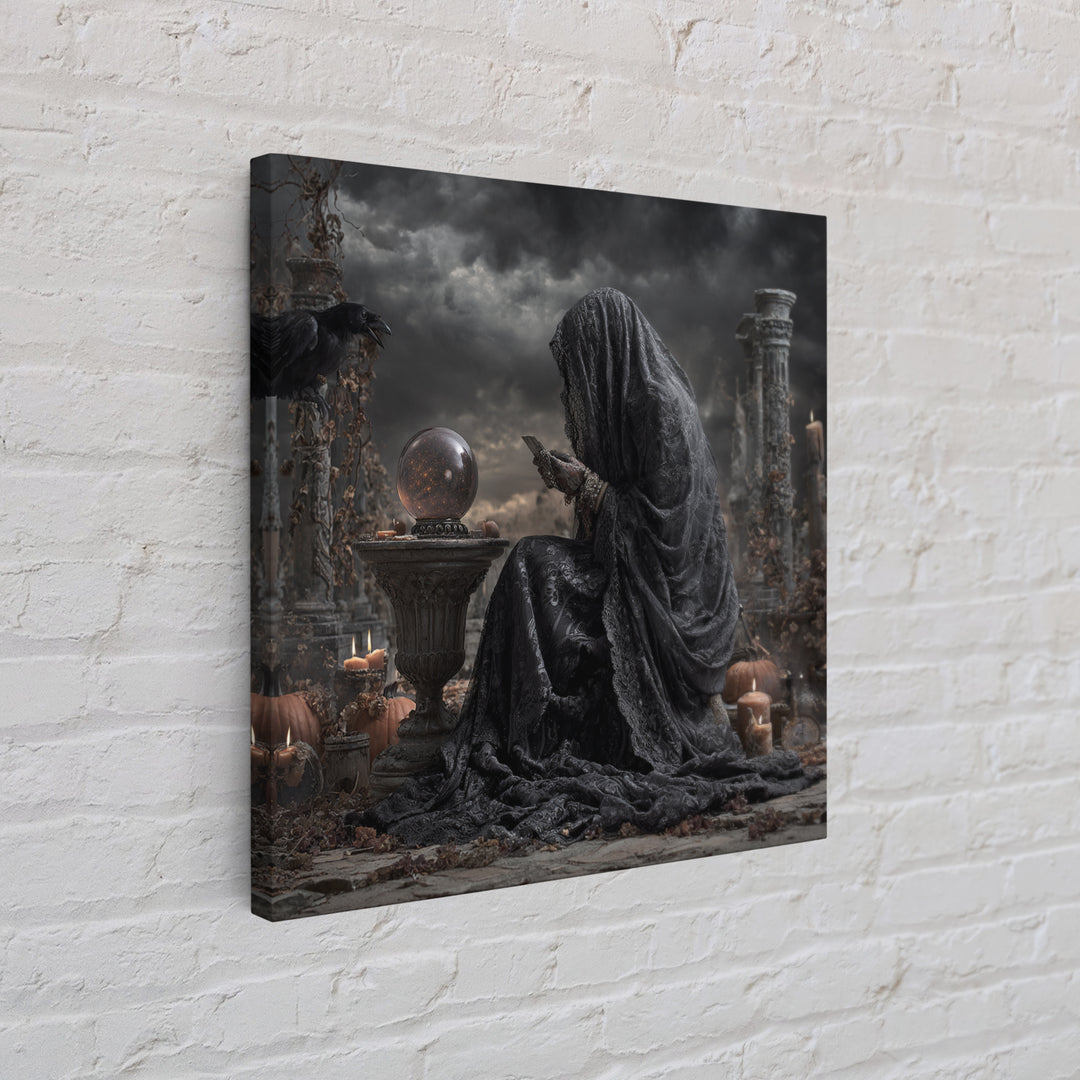 The Midnight Fortune Teller, Square Wall Art, Gothic Horror Wall Art, Framed Canvas Print, Halloween Wall Decor, Gothic Home Decor