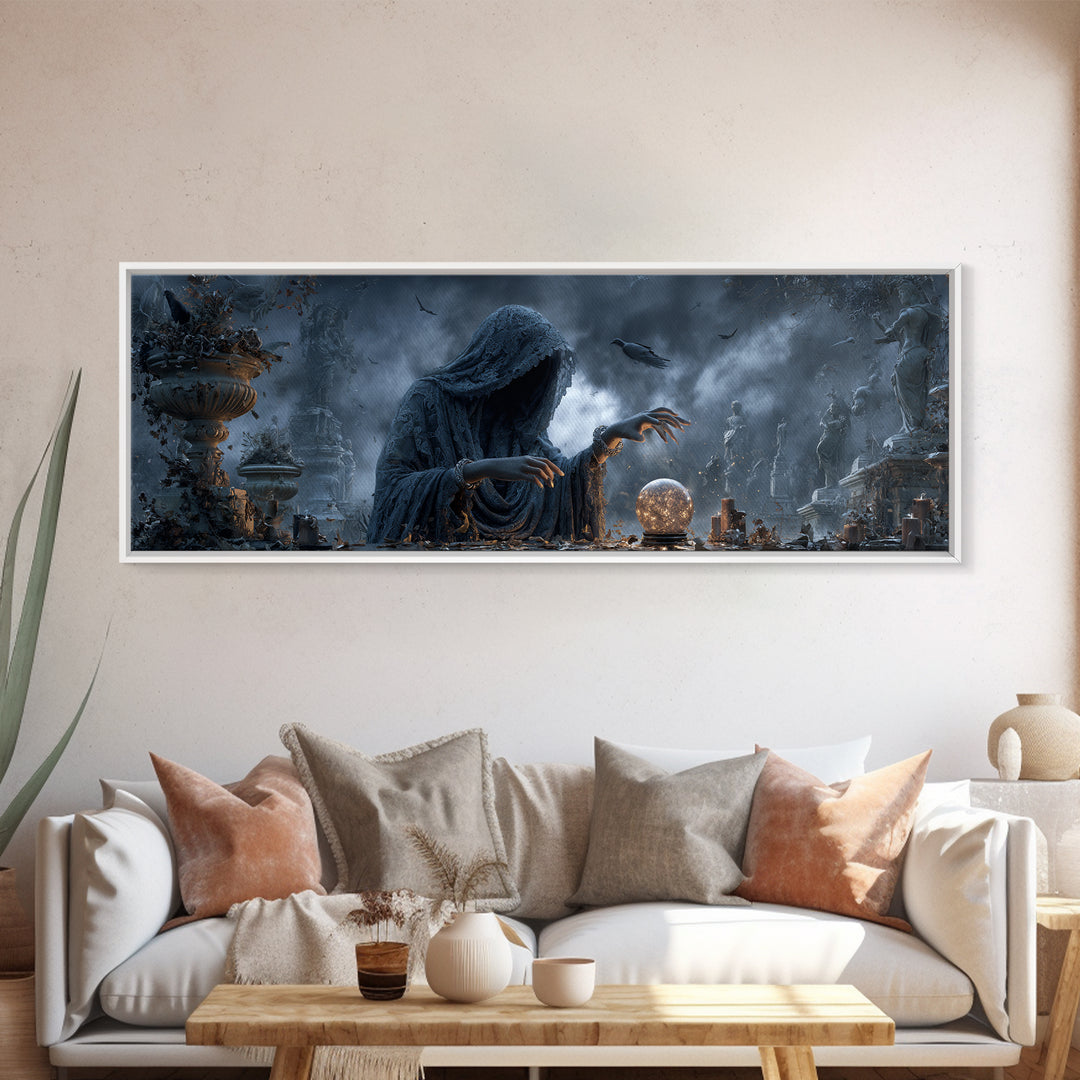 The Midnight Fortune Teller, Extra Wide Wall Art, Spooky Home Decor, Canvas Print, Halloween Wall Decor, Gothic Home Decor, Dark Fantasy Art