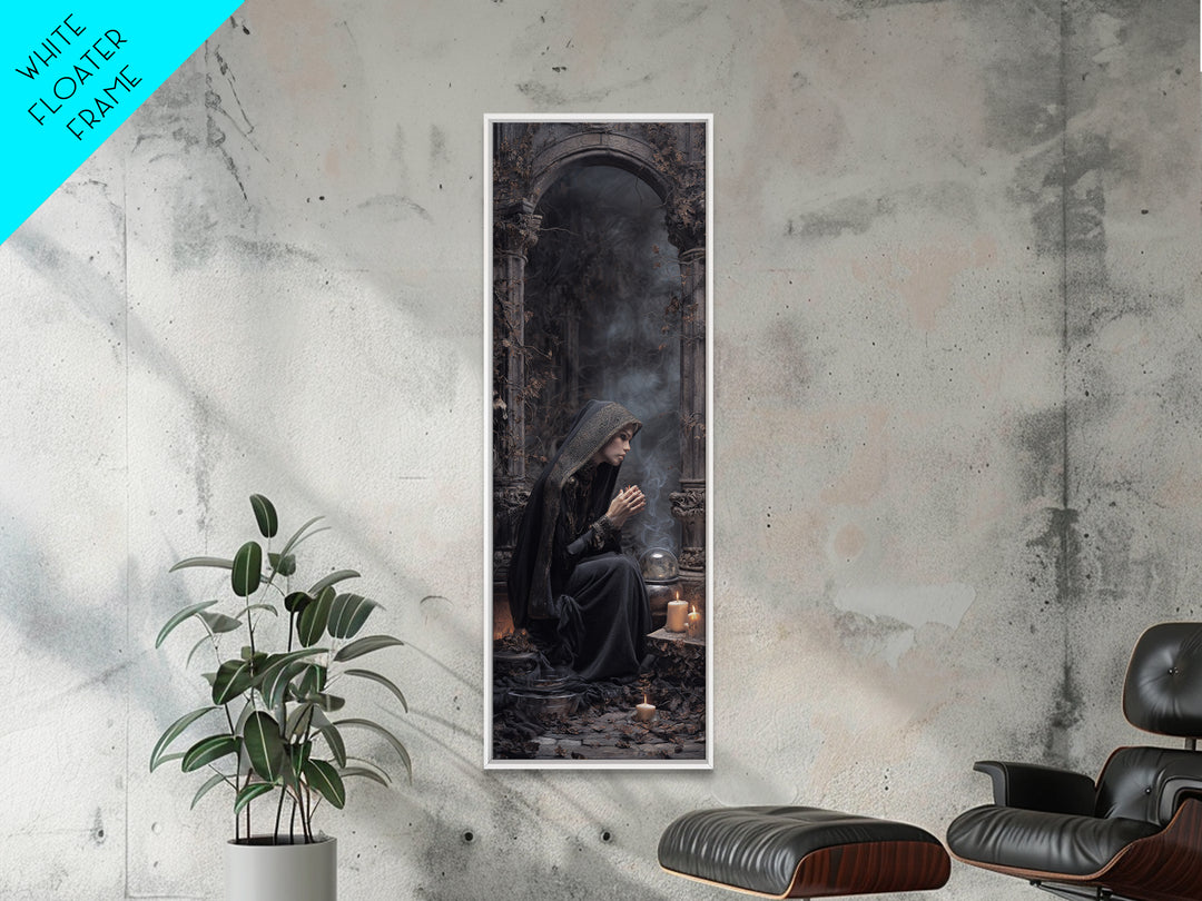 The Midnight Fortune Teller, Tall Narrow Wall Art, Dark Fantasy Wall Art, Canvas Print, Halloween Wall Decor, Gothic Home Decor