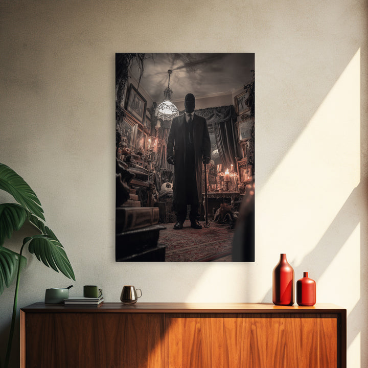 The Sinister Undertaker, Vertical Wall Art, Haunted Gothic Art, Framed Canvas Print, Halloween Wall Decor, Gothic Home Decor