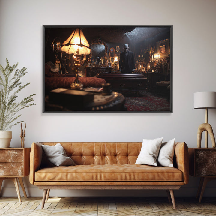 The Sinister Undertaker, Landscape Wall Art, Gothic Horror Wall Art, Framed Canvas Print, Halloween Wall Decor, Gothic Home Decor