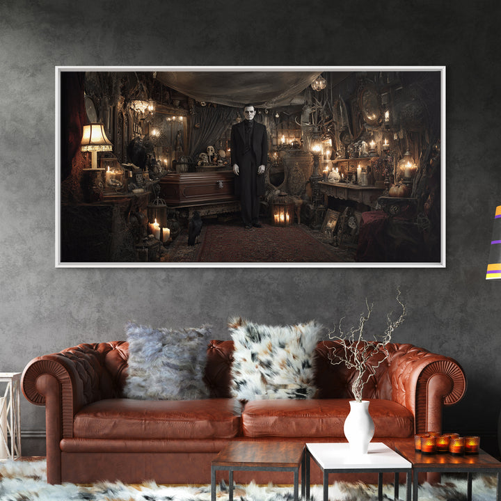 The Sinister Undertaker, Wide Panoramic Art, Dark Fantasy Wall Art, Canvas Print, Halloween Wall Decor, Gothic Home Decor