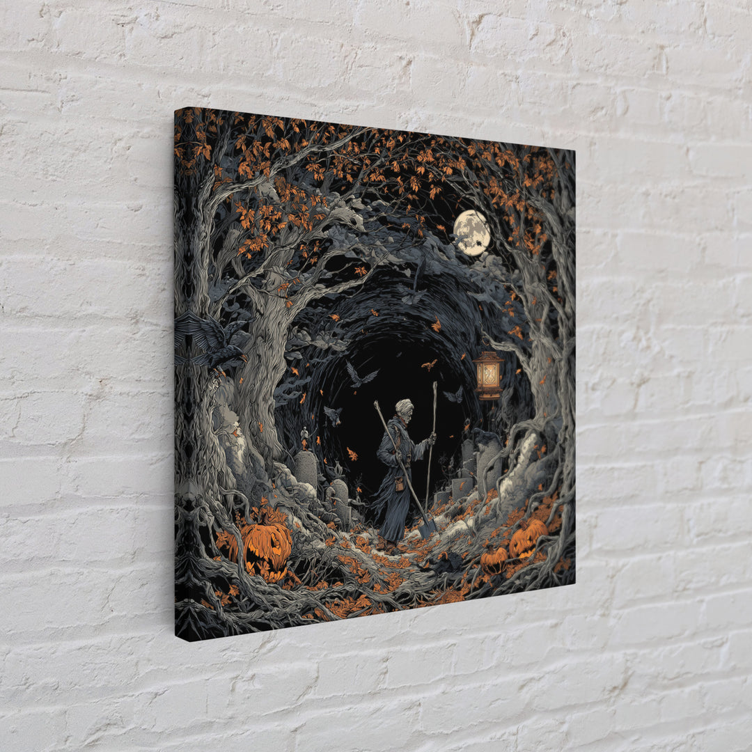 The Lantern Gravedigger, Square Wall Art, Dark Halloween Decor, Canvas Print, Halloween Wall Decor, Gothic Home Decor, Spooky Wall Decor