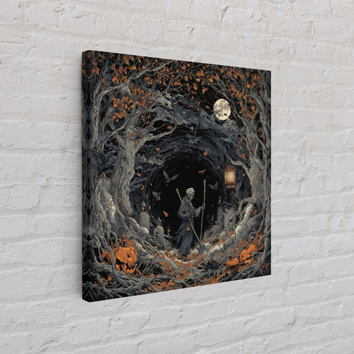 The Lantern Gravedigger, Square Wall Art, Dark Halloween Decor, Canvas Print, Halloween Wall Decor, Gothic Home Decor, Spooky Wall Decor