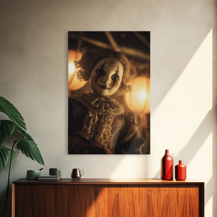 The Haunted Porcelain Doll, Vertical Wall Art, Gothic Horror Wall Art, Framed Canvas Print, Halloween Wall Decor, Gothic Home Decor
