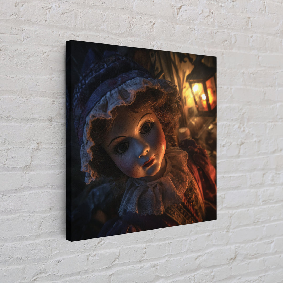 The Haunted Porcelain Doll, Square Wall Art, Gothic Horror Wall Art, Framed Canvas Print, Halloween Wall Decor, Gothic Home Decor