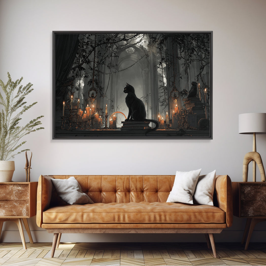 The Black Cat Familiar, Landscape Wall Art, Spooky Home Decor, Canvas Print, Halloween Wall Decor, Gothic Home Decor, Collectible Wall Decor
