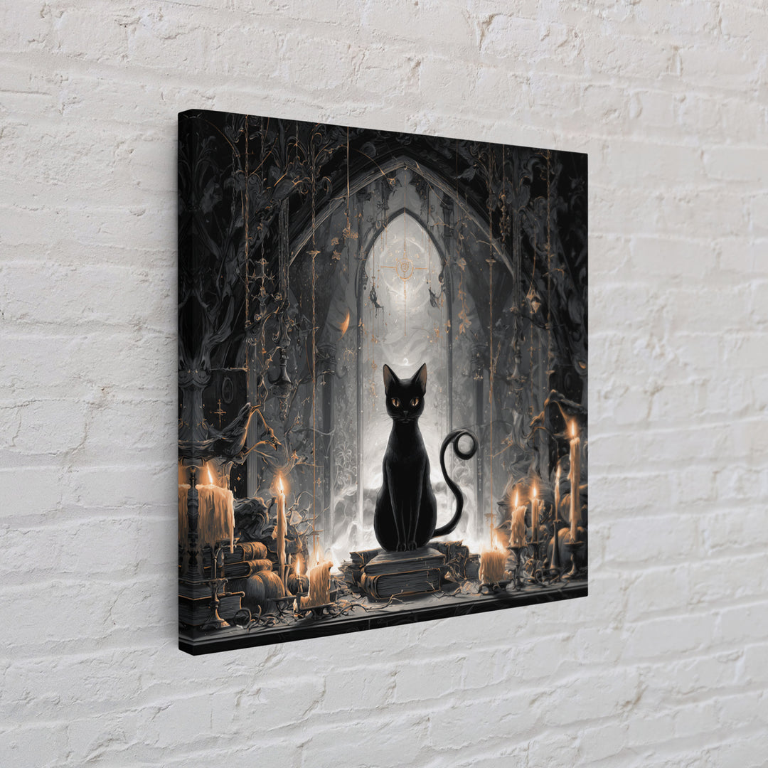 The Black Cat Familiar, Square Wall Art, Spooky Home Decor, Canvas Print, Halloween Wall Decor, Gothic Home Decor, Spooky Wall Decor