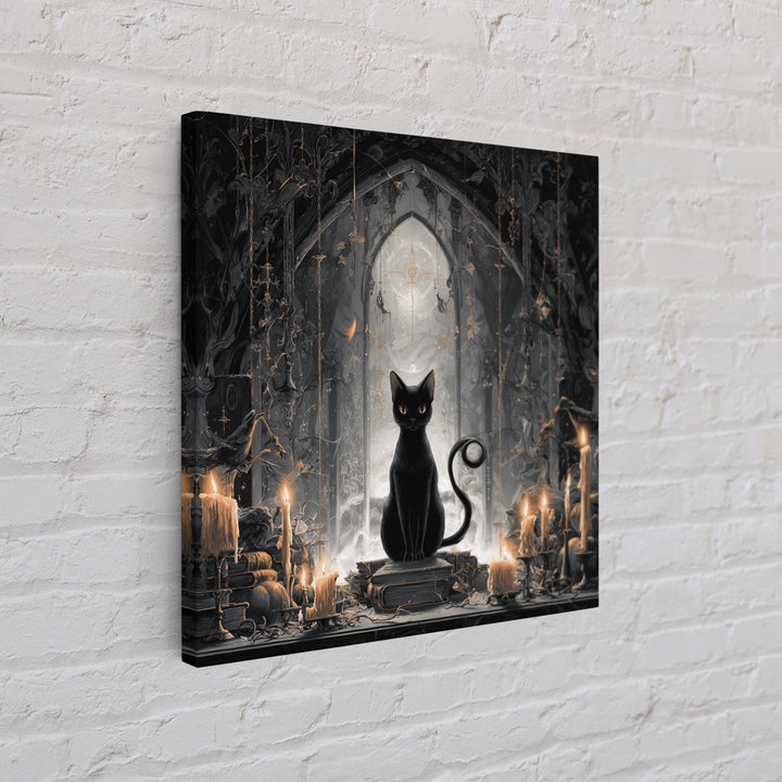The Black Cat Familiar, Square Wall Art, Spooky Home Decor, Canvas Print, Halloween Wall Decor, Gothic Home Decor, Spooky Wall Decor