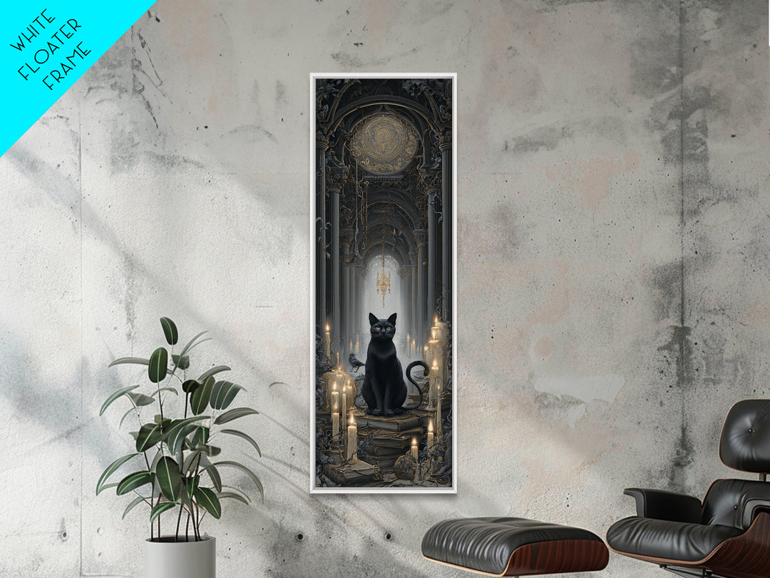 The Black Cat Familiar, Tall Narrow Wall Art, Dark Fantasy Wall Art, Canvas Print, Halloween Wall Decor, Gothic Home Decor
