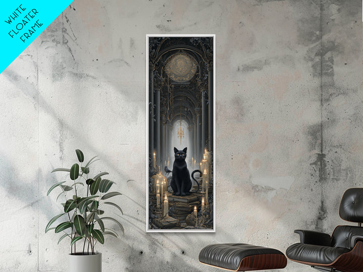The Black Cat Familiar, Tall Narrow Wall Art, Dark Fantasy Wall Art, Canvas Print, Halloween Wall Decor, Gothic Home Decor