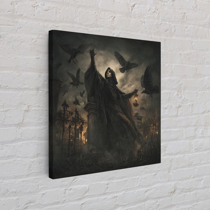 The Raven Keeper, Square Wall Art, Macabre Wall Art, Framed Canvas Print, Halloween Wall Decor, Gothic Home Decor, Halloween Wall Art