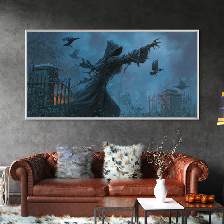 The Raven Keeper, Wide Panoramic Art, Dark Halloween Decor, Canvas Print, Halloween Wall Decor, Gothic Home Decor, Horror Wall Art