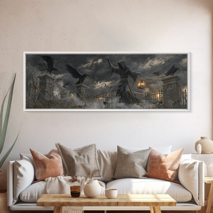 The Raven Keeper, Extra Wide Wall Art, Spooky Home Decor, Canvas Print, Halloween Wall Decor, Gothic Home Decor, Spooky Wall Decor